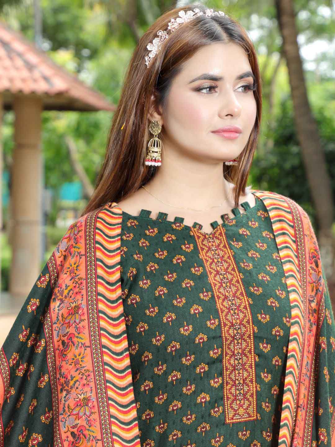 Pashmina Embroidered Green Unstitched Winter Ladies Suits - Stilento