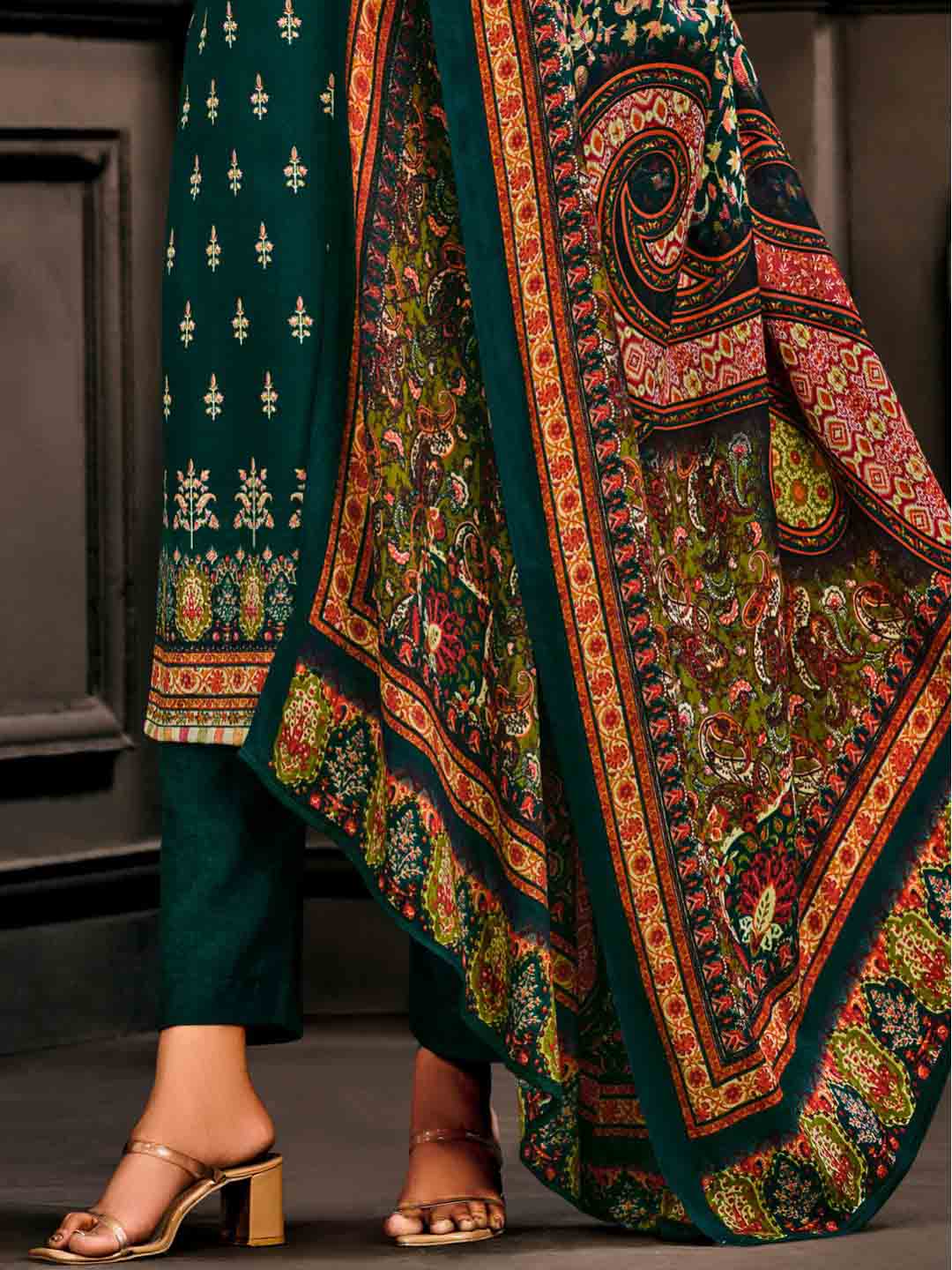 Wool Pashmina Green Unstitched Winter Ladies Suits Set - Stilento