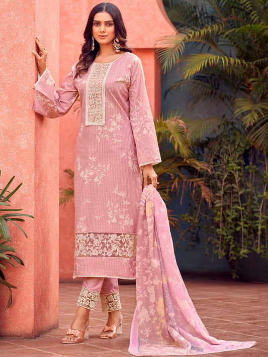 Masakali Embroidered Mauve Cotton Unstitched Suit Set