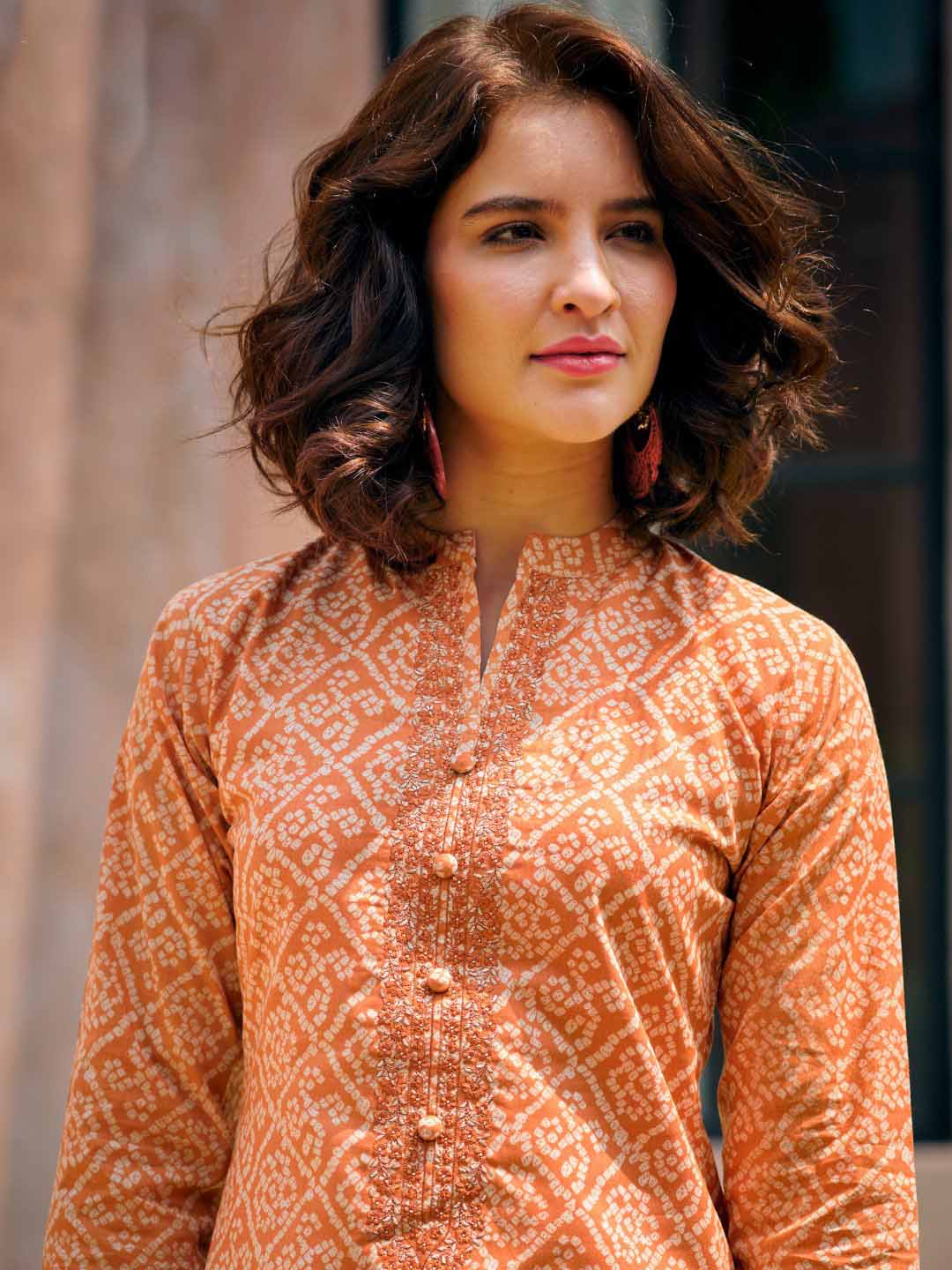 Unstitched Pure Lawn Cotton Orange Suit Material with Embroidery