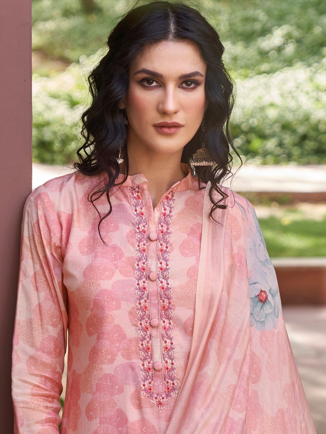 Embroidered Peach Cotton Un-Stitched Salwar Suit Set - Stilento