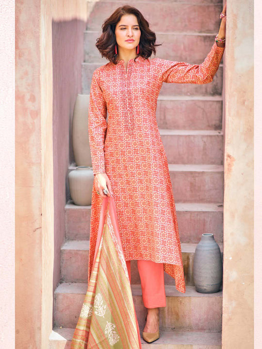 Unstitched Pure Lawn Cotton Suit Material with Embroidery