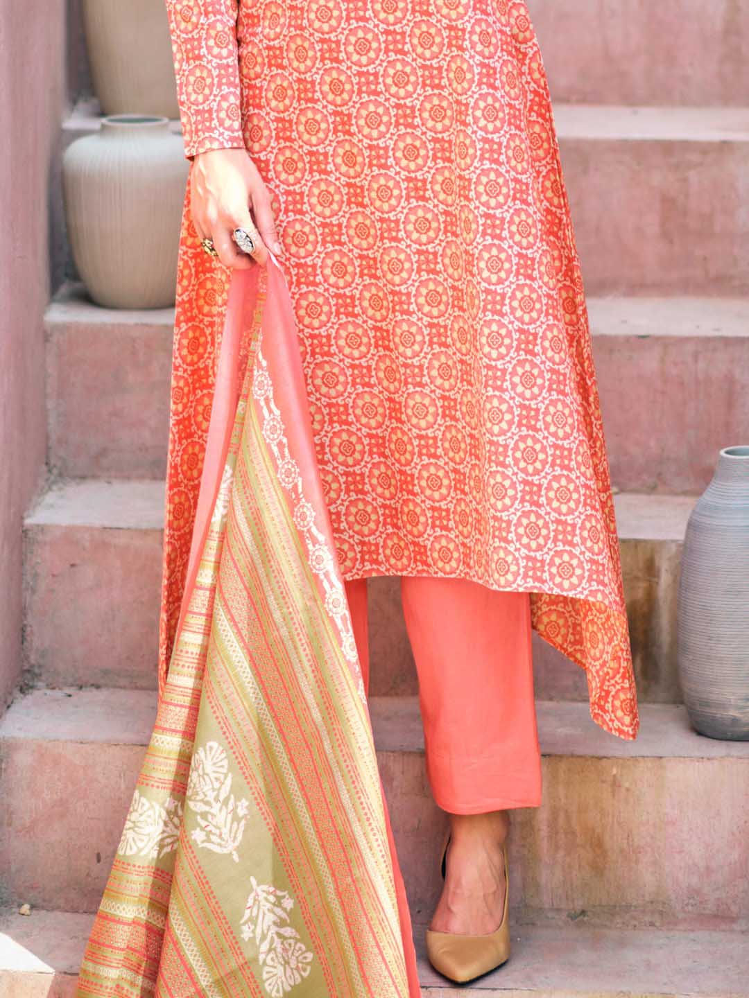 Unstitched Pure Lawn Cotton Suit Material with Embroidery
