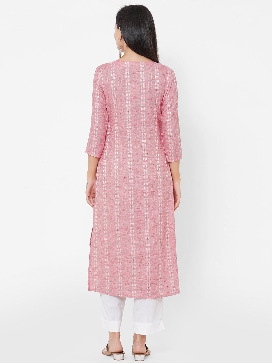 Embroidered Pink Straight Cotton Kurta Pant Set