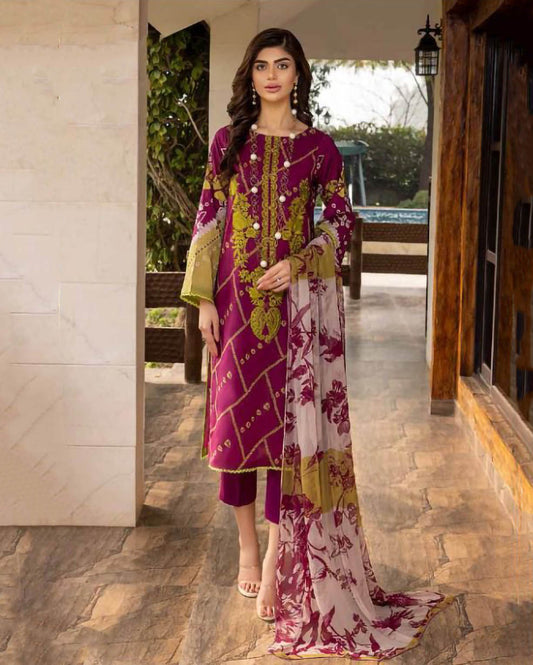 Embroidered Purple Pakistani Cotton Salwar Suits Set