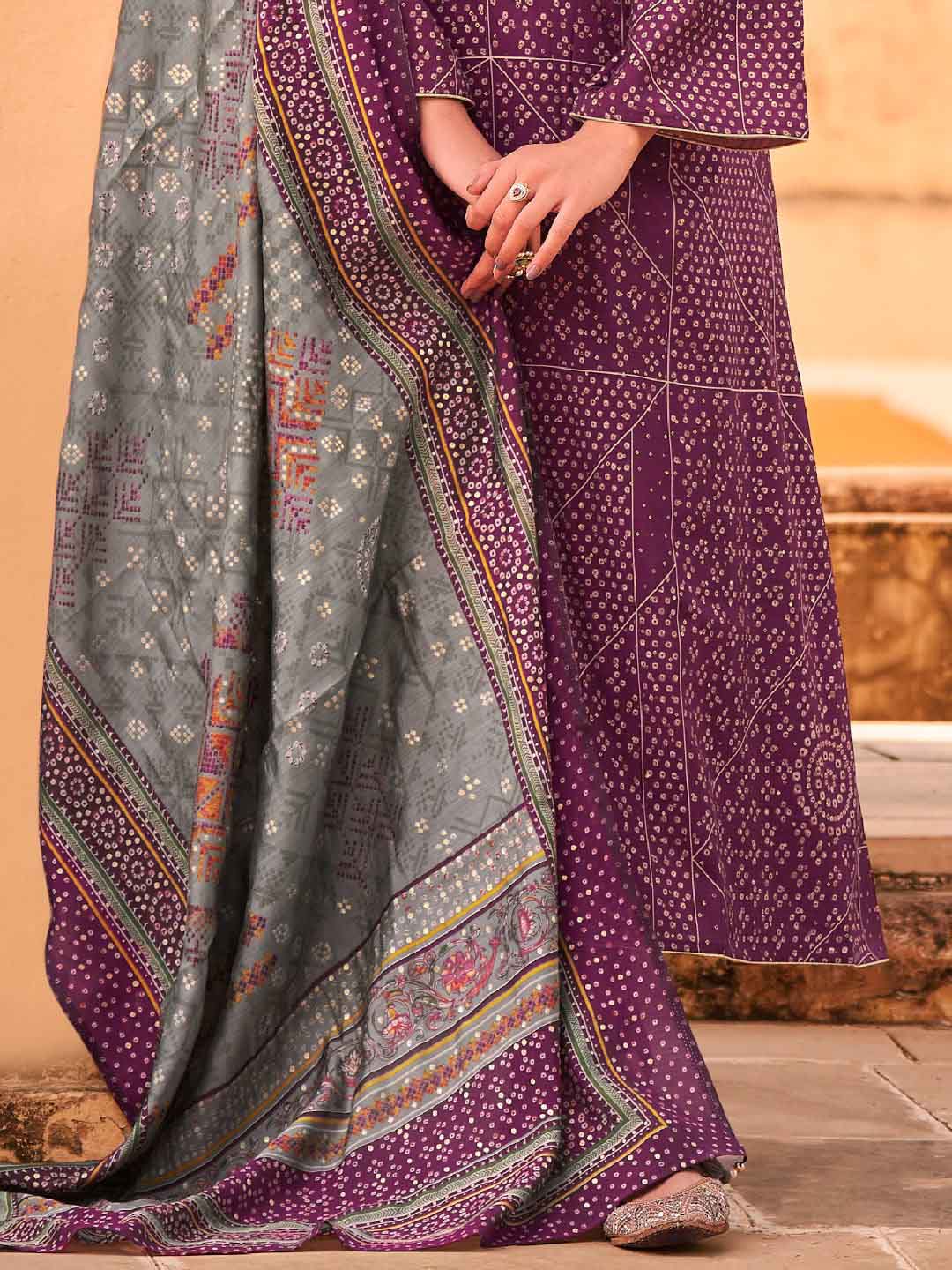 Embroidered Purple Viscose Unstitched Women Suit Dress Materials - Stilento