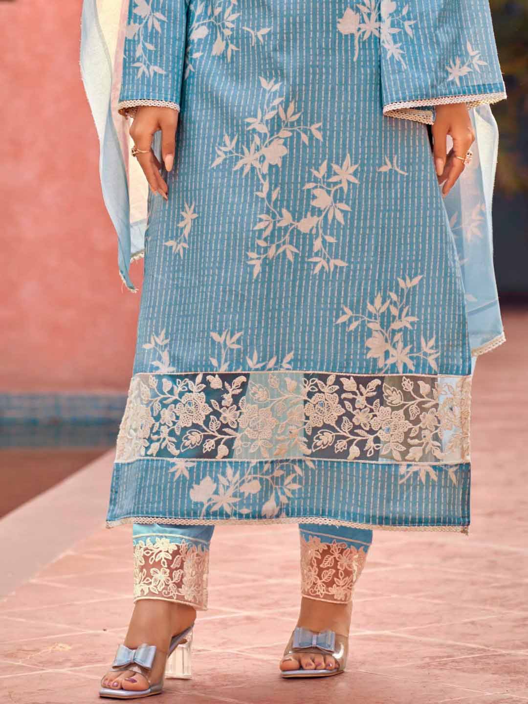 Masakali Embroidered Blue Cotton Unstitched Suit Set
