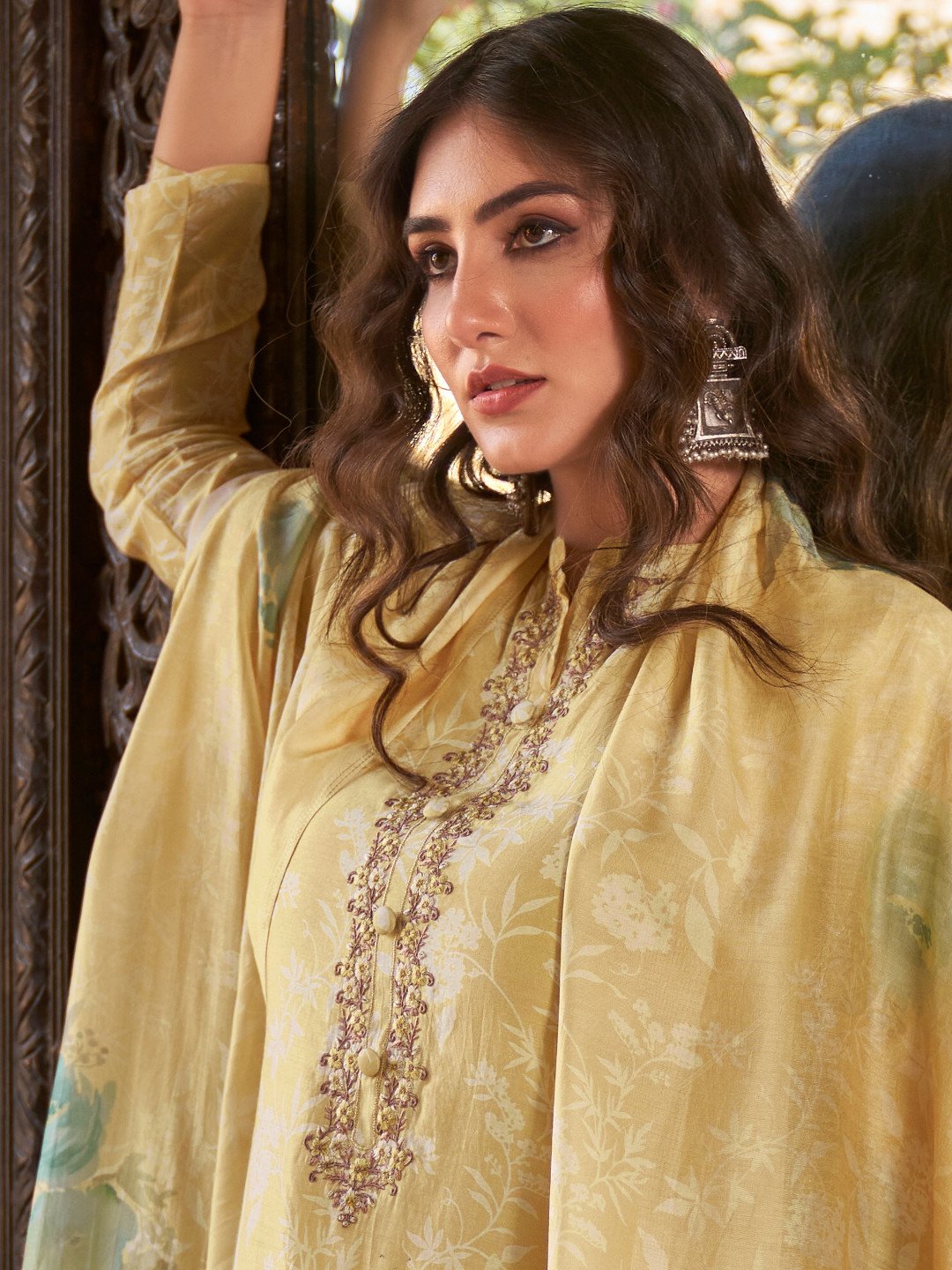Embroidered Yellow Cotton Un-Stitched Suit for Ladies - Stilento