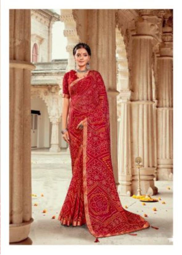 Fancy Bandhani georgette Red Ladies Sarees With Blouse - Stilento