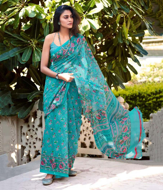 Fancy Printed Daily Wear Sonakshi Silk Blue Sarees - Stilento