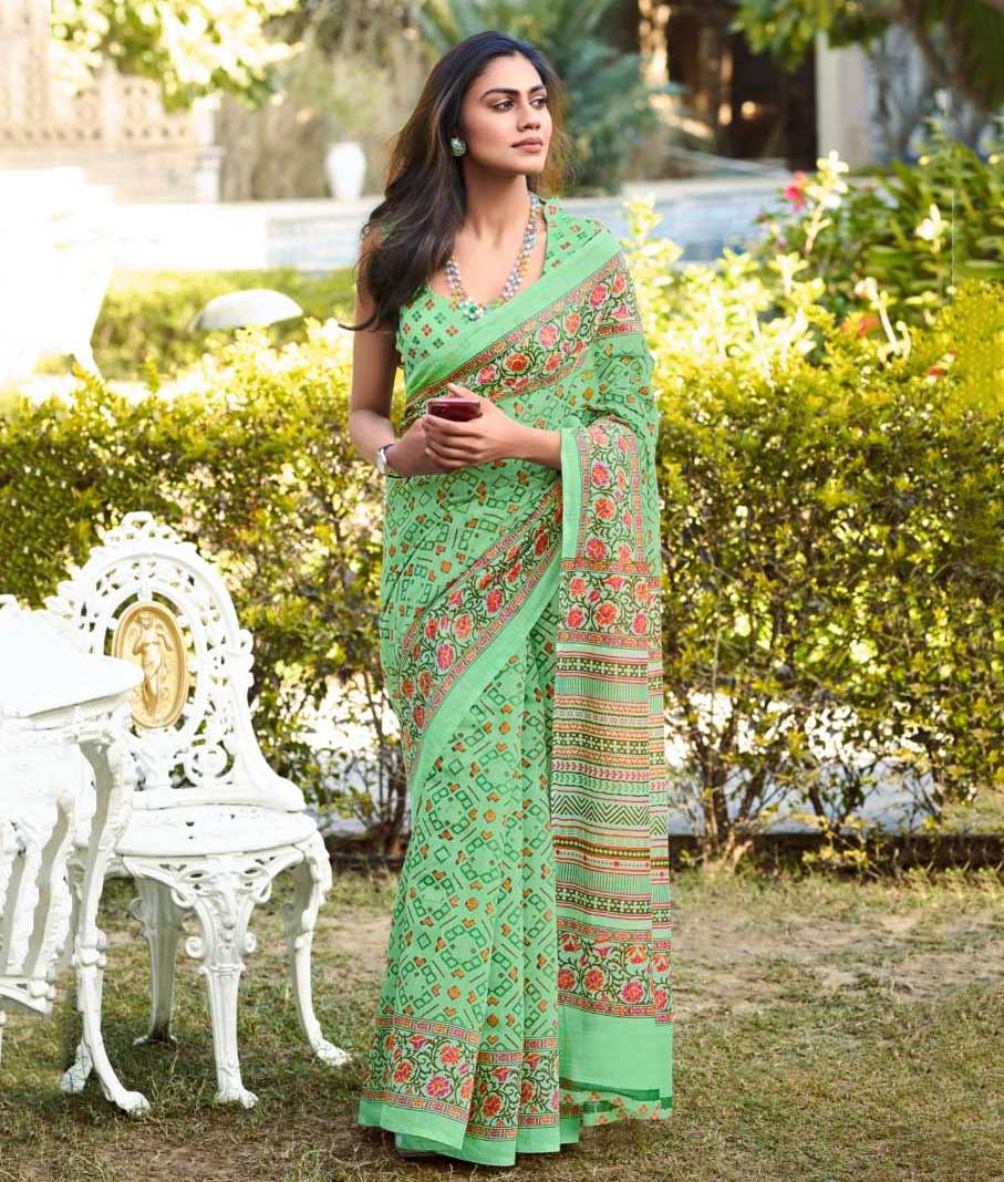 Fancy Printed Daily Wear Sonakshi Silk Green Sarees - Stilento