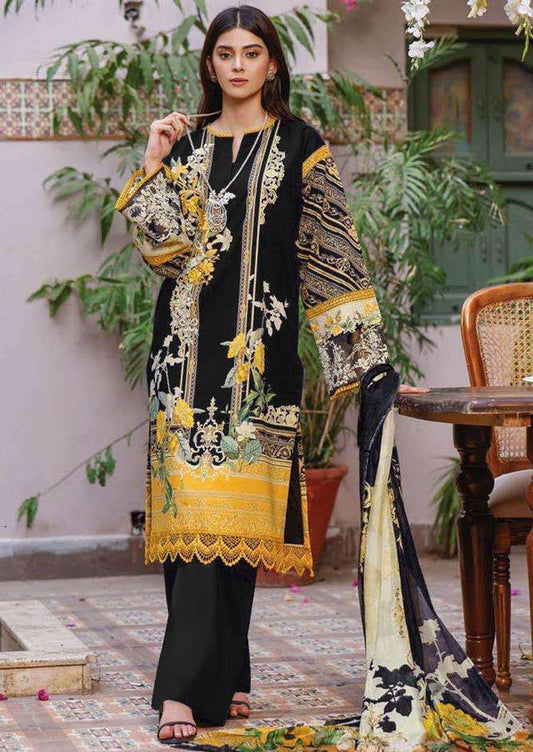 Firdous Pakistani Black Unstitched Cotton Suit Dress Material