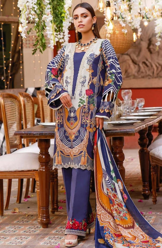 Firdous Pakistani Copy Cotton Blue Unstitched Suits