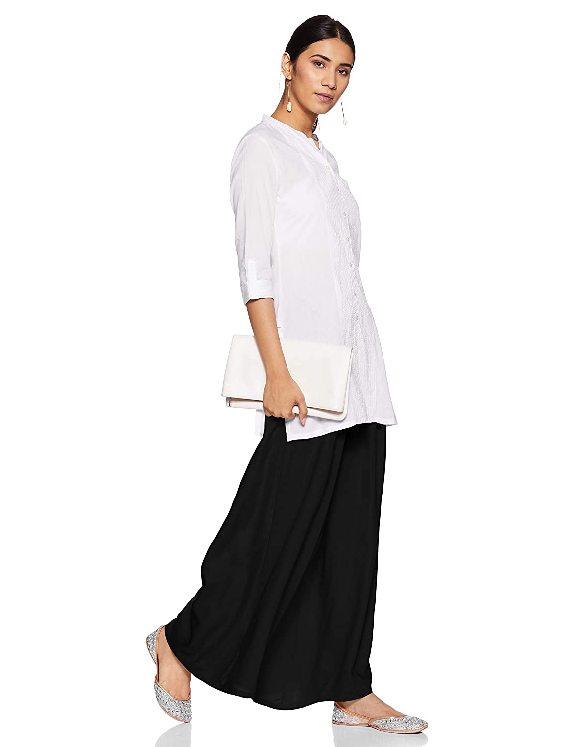 Buy teej New Black and Cream Flared Solid Rayon Palazzo Pants Combo Pack  for Ladies at Amazon.in