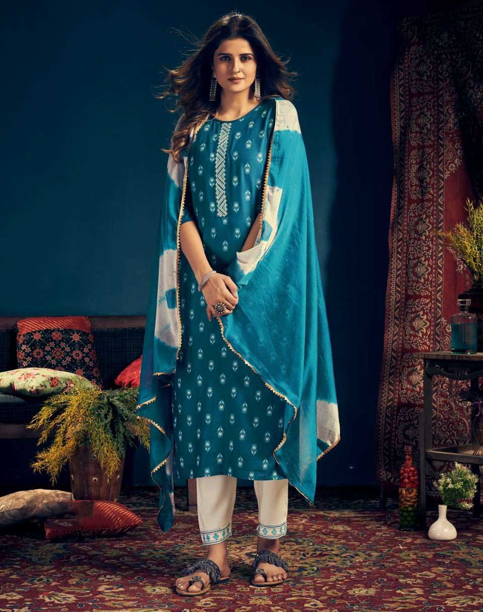 Fully Stitched Rayon Blue Salwar Suits with Dupatta - Stilento