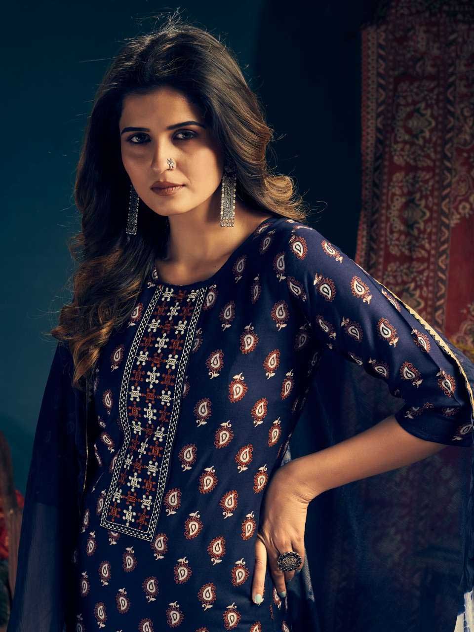 Fully Stitched Rayon Dark Blue Salwar Suits with Dupatta