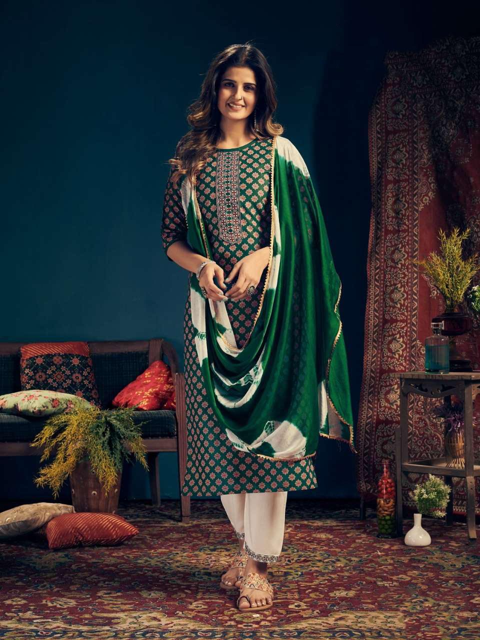 Fully Stitched Rayon Green Salwar Suits with Dupatta - Stilento