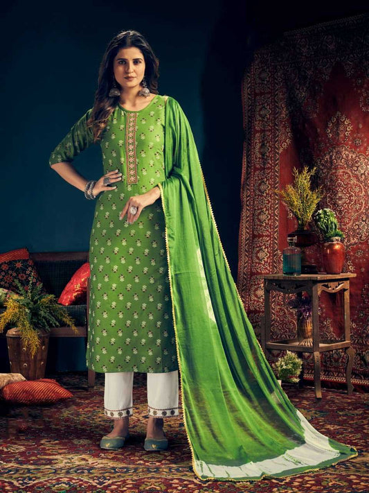 Fully Stitched Rayon Green Salwar Suits with Dupatta - Stilento