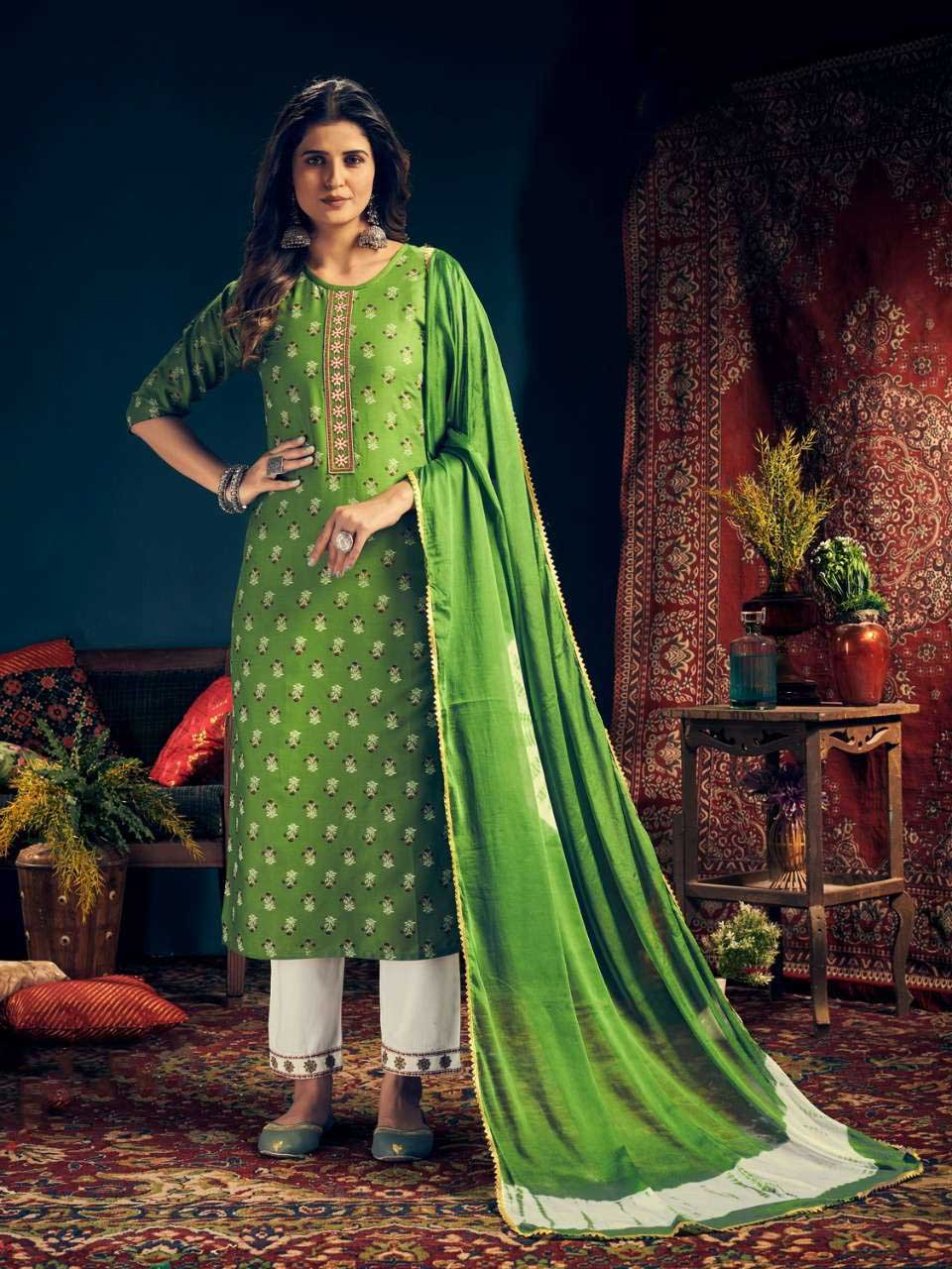 Fully Stitched Rayon Green Salwar Suits with Dupatta