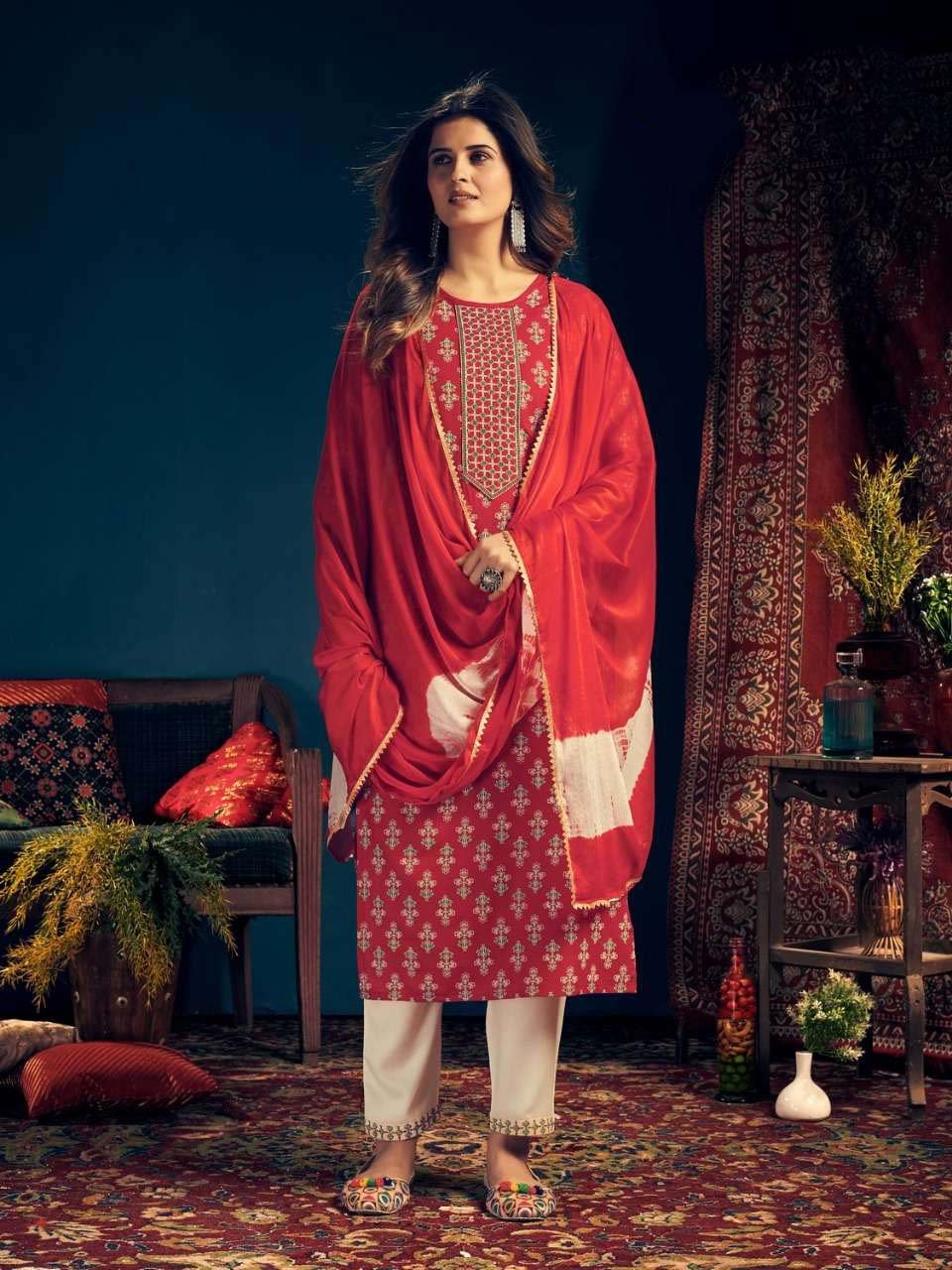 Fully Stitched Rayon Red Salwar Suits with Dupatta - Stilento