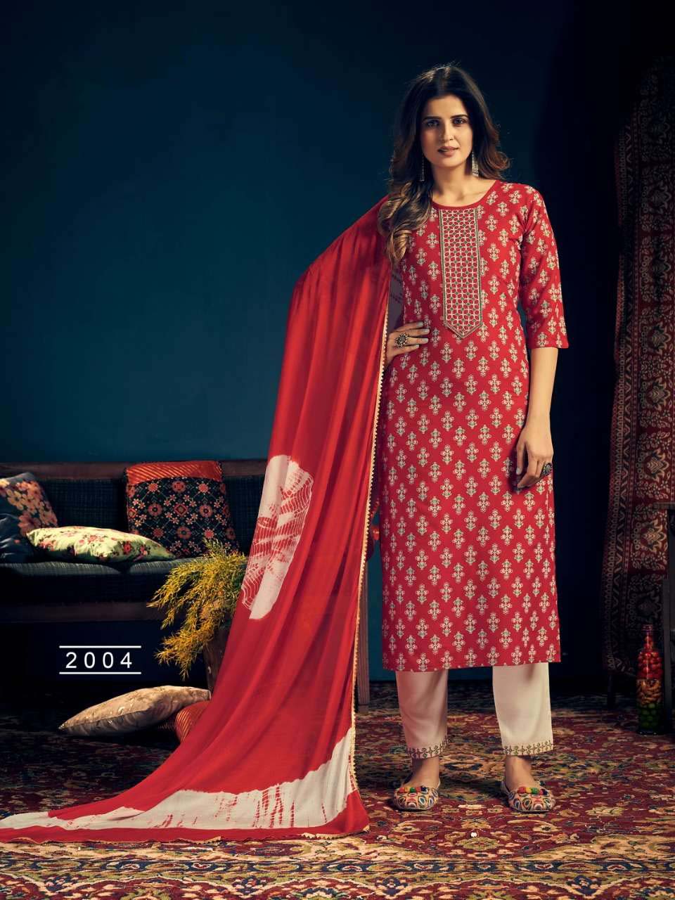 Fully Stitched Rayon Red Salwar Suits with Dupatta - Stilento