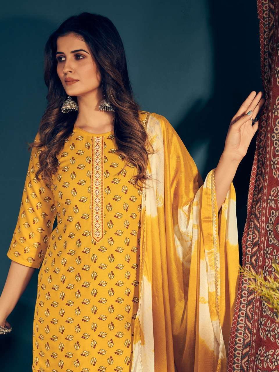 Fully Stitched Yellow Rayon Salwar Suits with Dupatta - Stilento