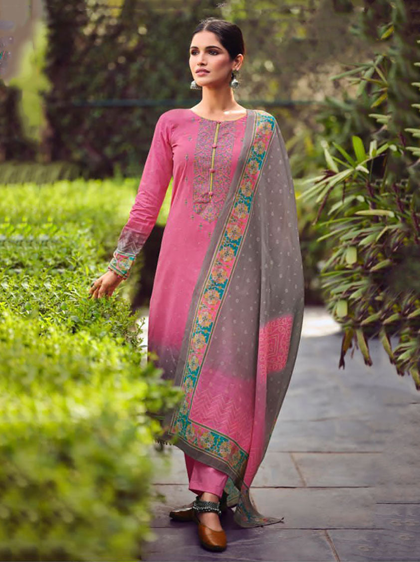 Pure Lawn Cotton Dark Pink Unstitched Suit Material for Women