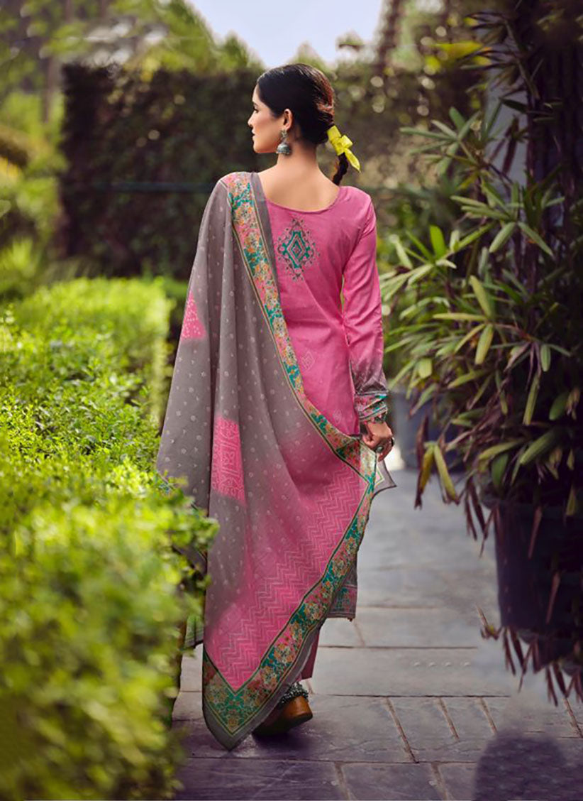 Pure Lawn Cotton Dark Pink Unstitched Suit Material for Women