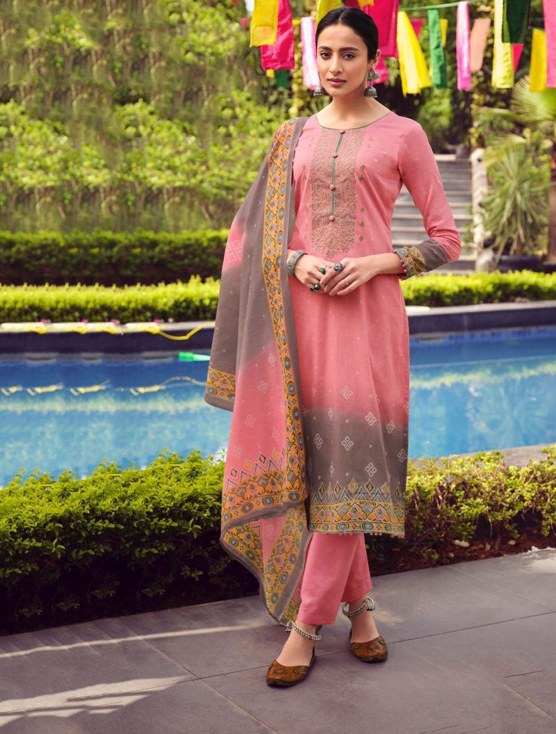 Pure Lawn Cotton Light Pink Unstitched Suit Material for Women