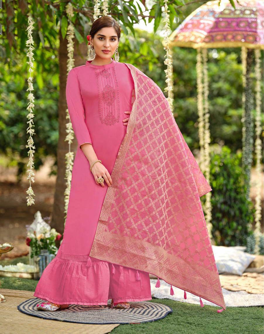 Alok Cotton Unstitched Pink Salwar Suit Material for Women