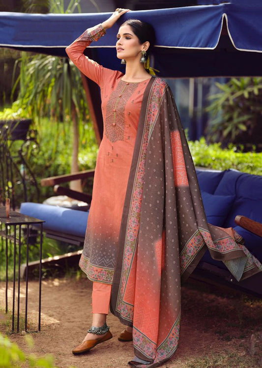 Pure Lawn Cotton Orange Unstitched Suit Material for Women