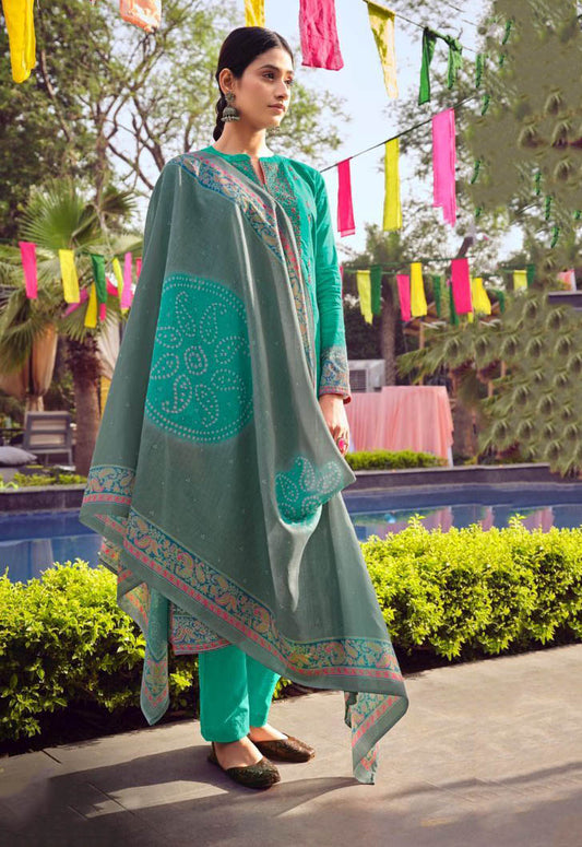Pure Lawn Cotton Teal Green Unstitched Suit Material for Women