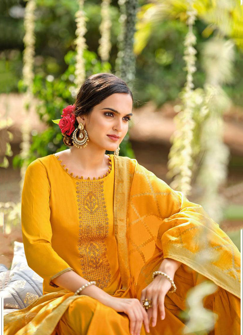 Alok Cotton Unstitched Yellow Salwar Suit Material for Women