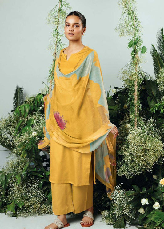 Ganga Cotton Satin Unstitched Suit With Chiffon Dupatta