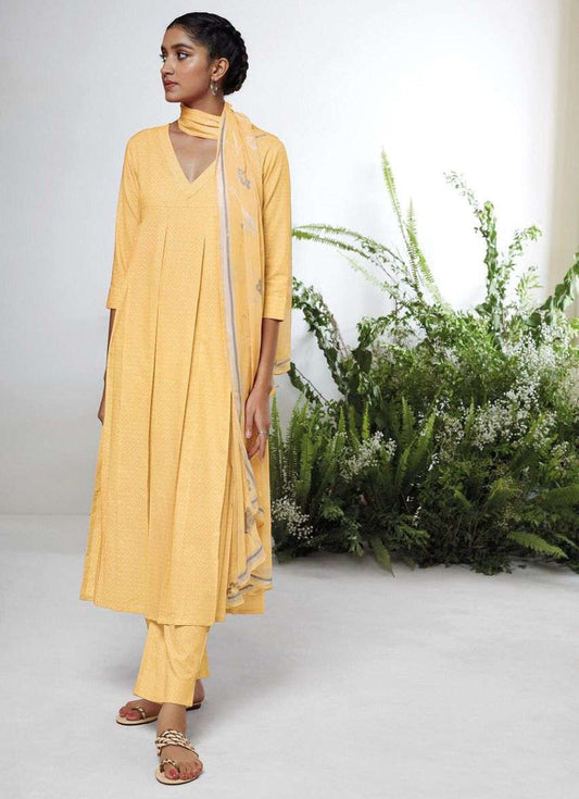 Ganga Fashion Cotton Unstitched Suit With Chiffon Dupatta - Stilento