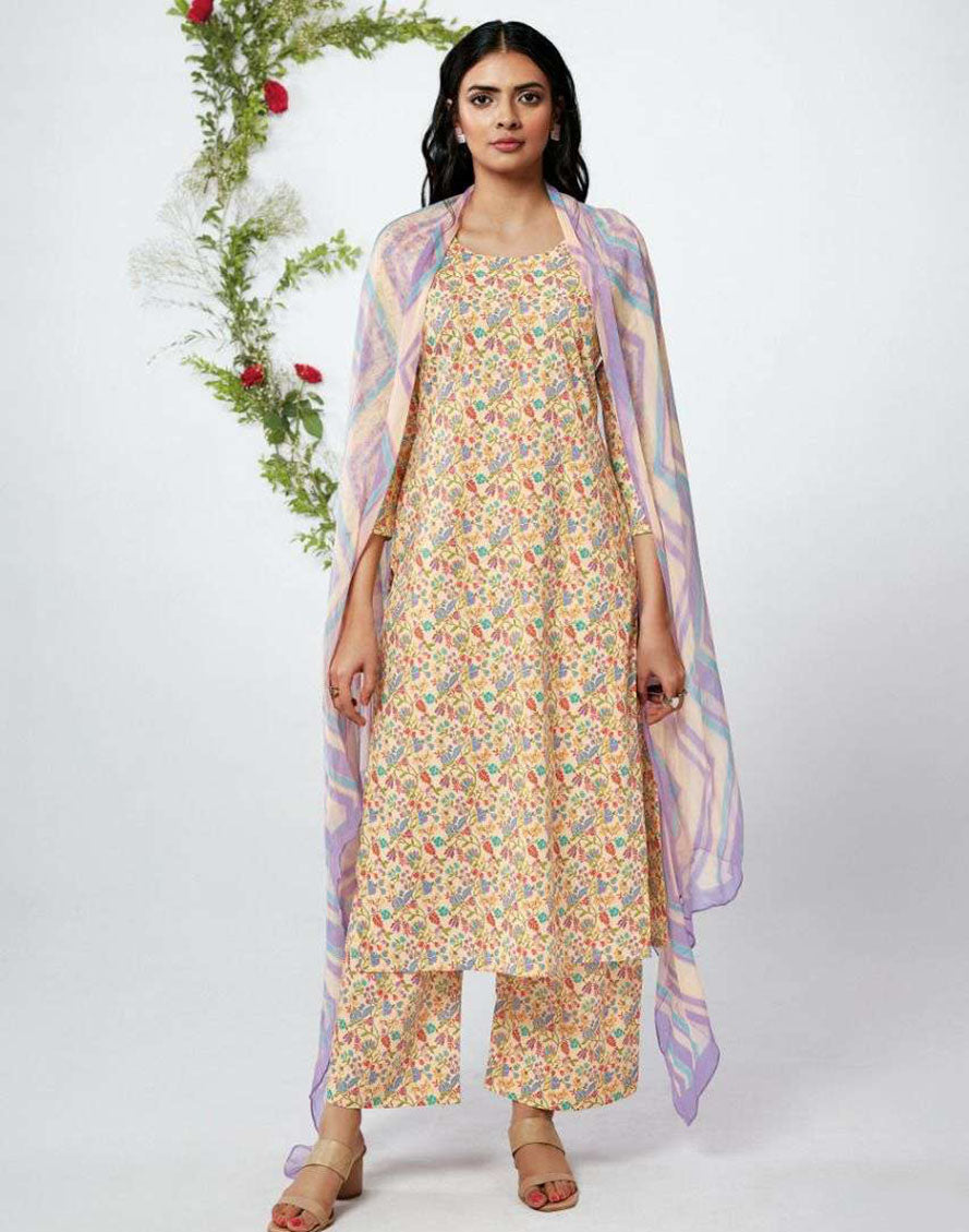 Ganga Fashion Floral Print Pure Cotton Unstitched Suit - Stilento