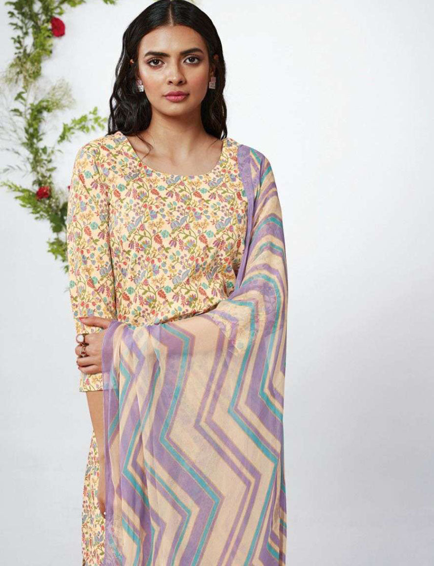 Ganga Fashion Floral Print Pure Cotton Unstitched Suit - Stilento