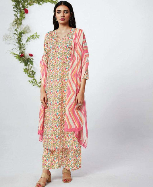 Ganga Fashion Off-white Pure Cotton Unstitched Suit