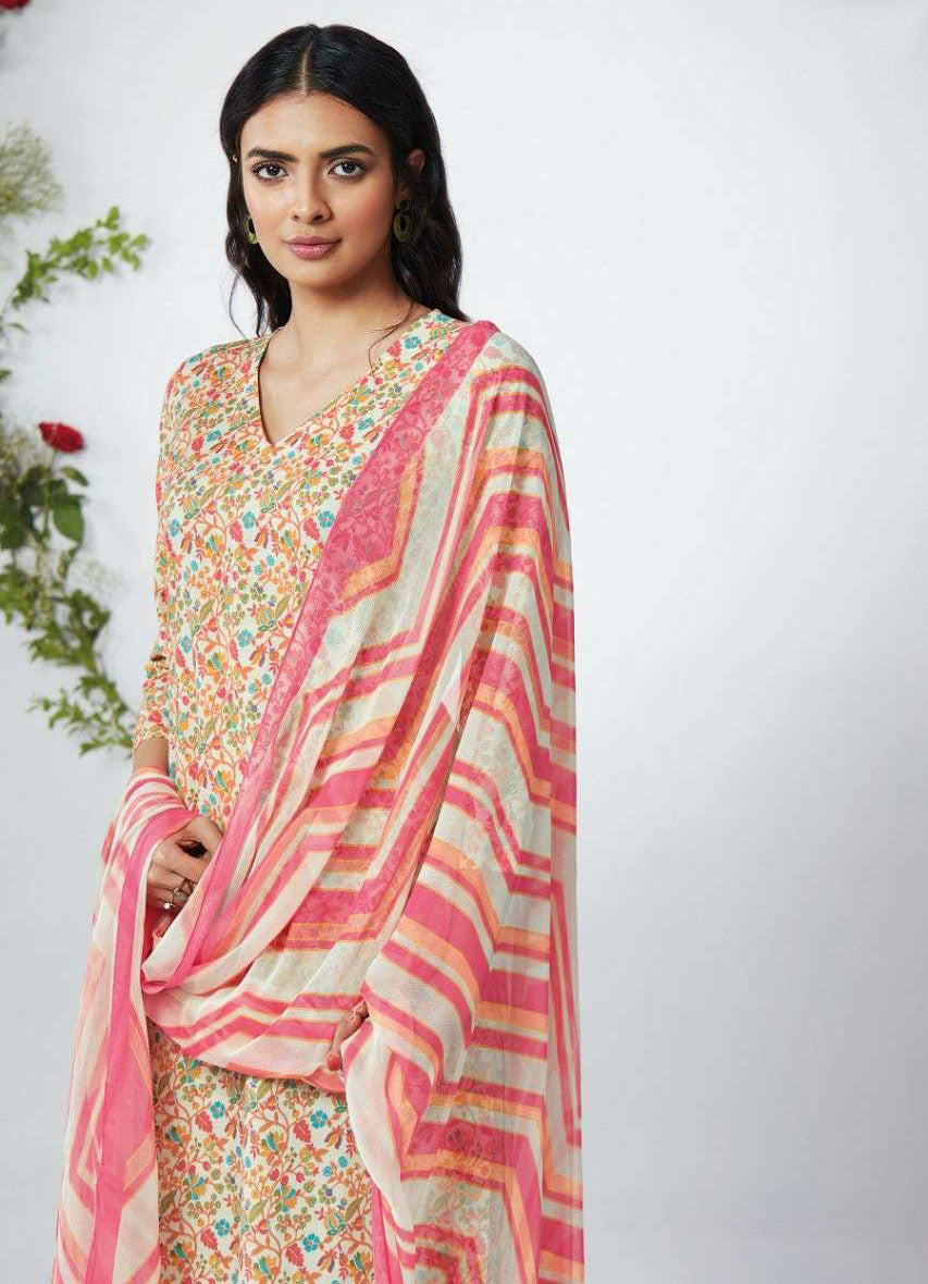 Ganga Fashion Off-white Pure Cotton Unstitched Suit - Stilento