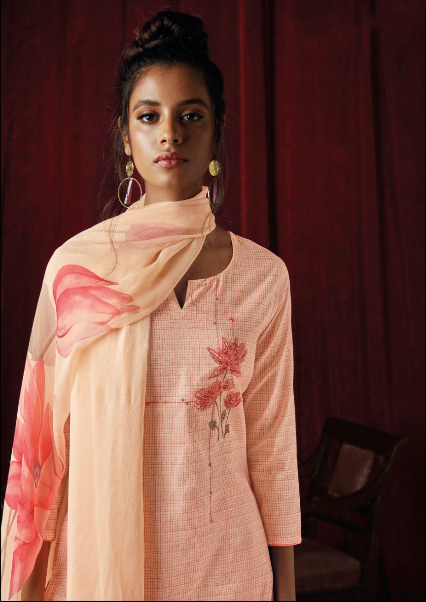Ganga Fashion Pink Pure Cotton Unstitched Suit Set - Stilento