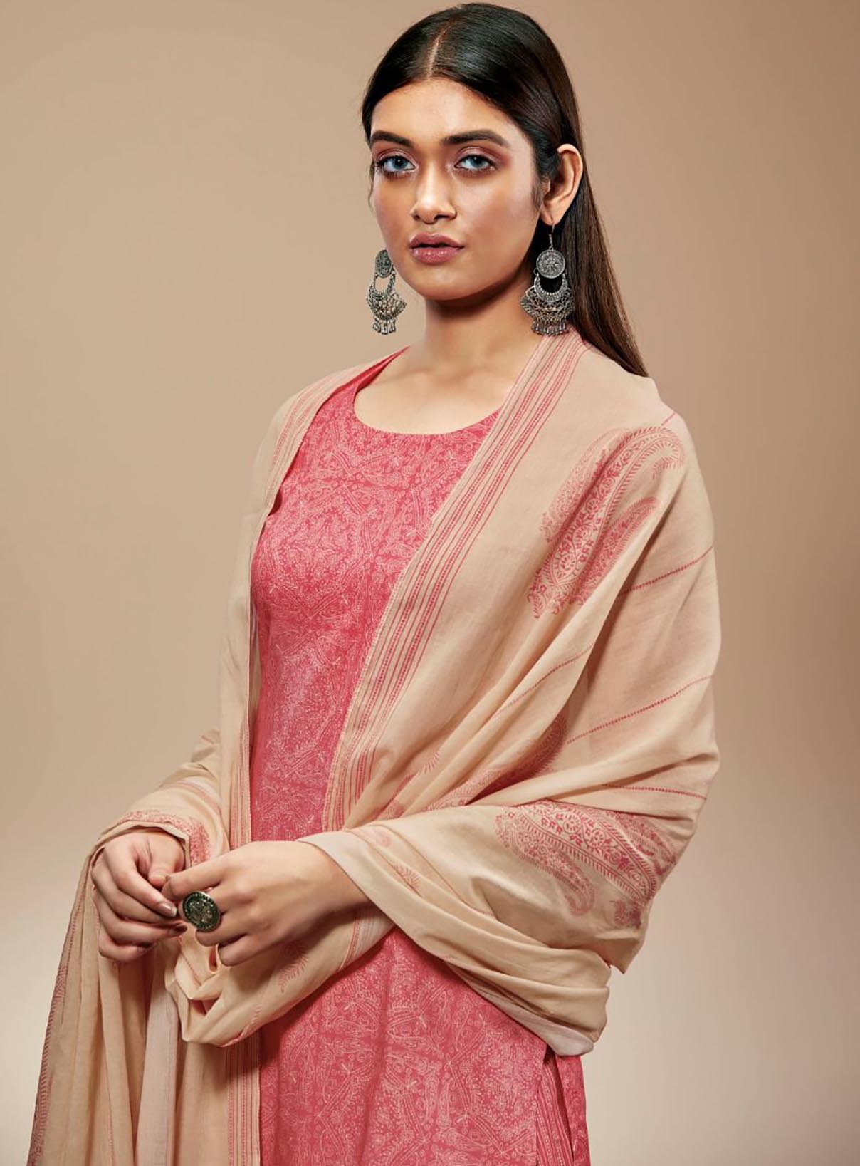 Ganga Pure Cotton Unstitched Pink Salwar Suits With Dupatta - Stilento