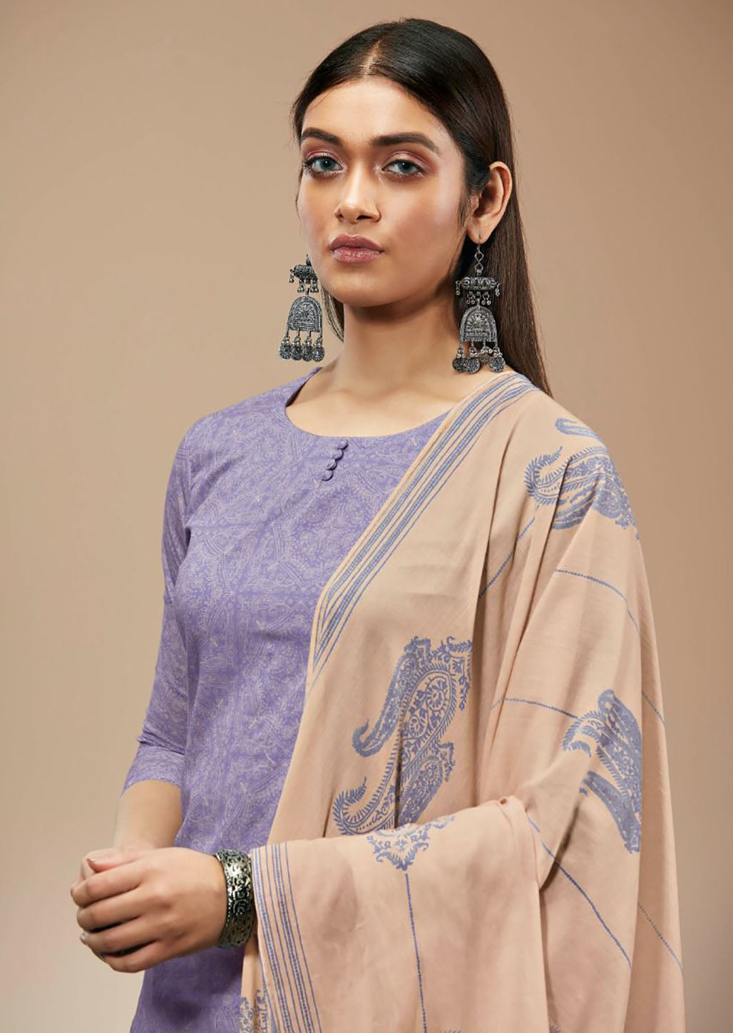 Ganga Pure Cotton Unstitched Purple Salwar Suits With Dupatta - Stilento