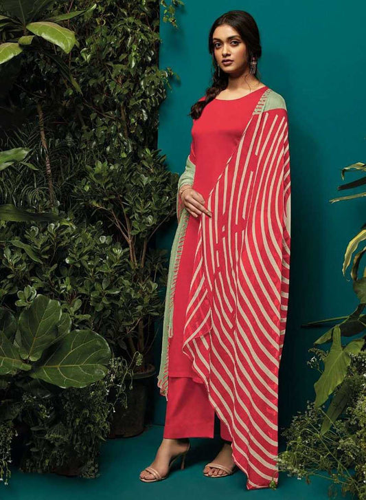 Ganga Pure Cotton Unstitched Red Salwar Suits With Dupatta