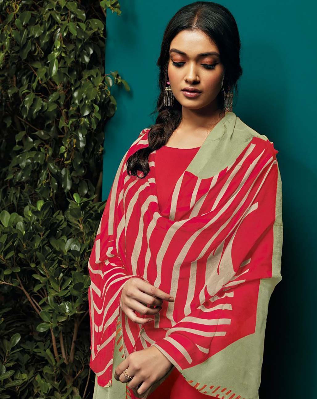 Ganga Pure Cotton Unstitched Red Salwar Suits With Dupatta - Stilento