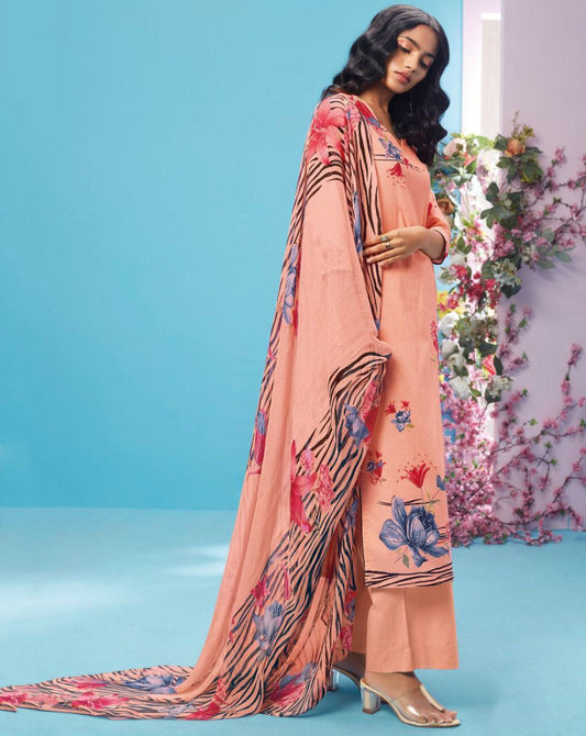Ganga Pure Cotton Unstitched Suit With Chiffon Dupatta