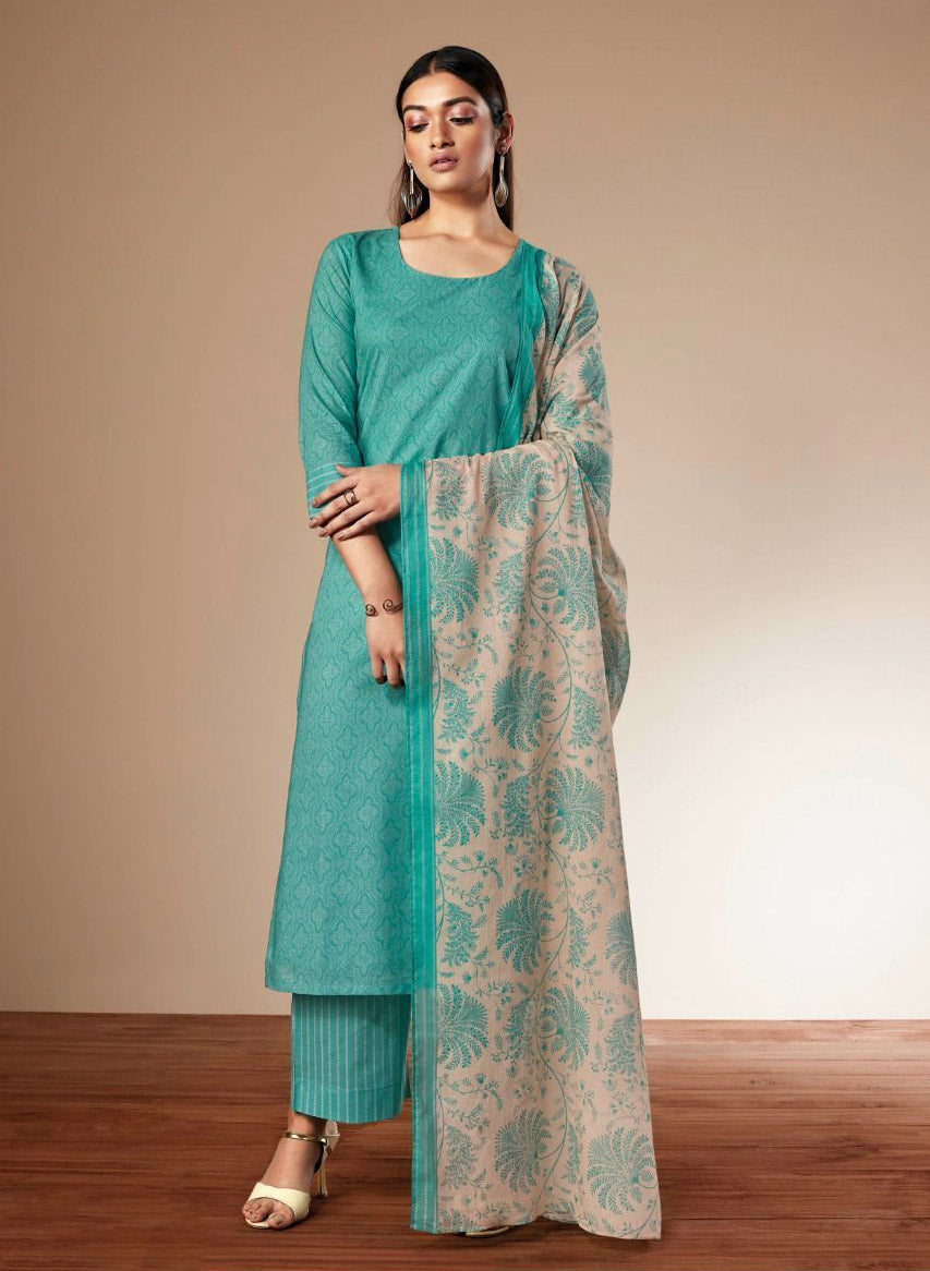 Ganga Unstitched Cotton Printed Dress Material for Ladies - Stilento