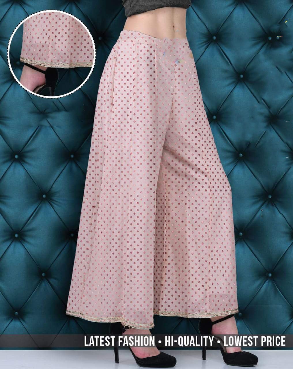 Georgette Pink Palazzo pants for Women - Stilento