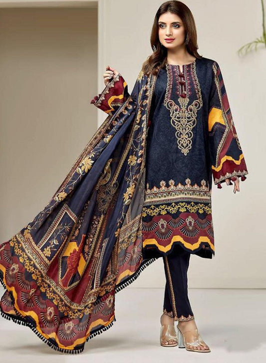 Glorious Blue Pakistani Lawn Cotton Dress Material for Women
