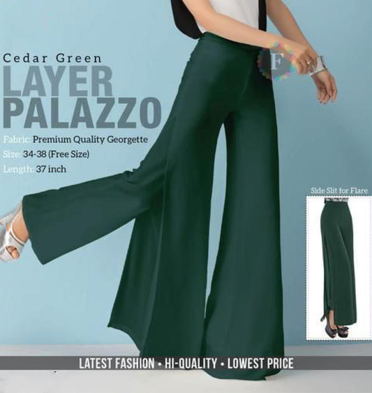 Green Layered Georgette Palazzo for Women - Stilento