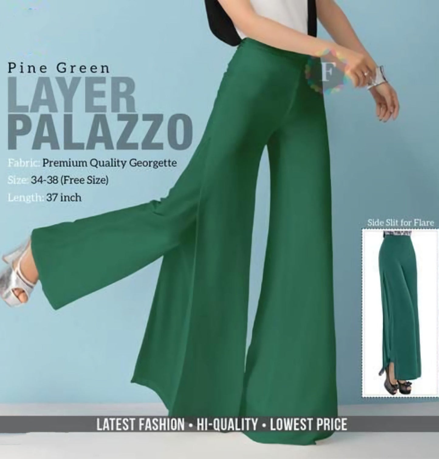 Green Layered Georgette Palazzo for Women - Stilento